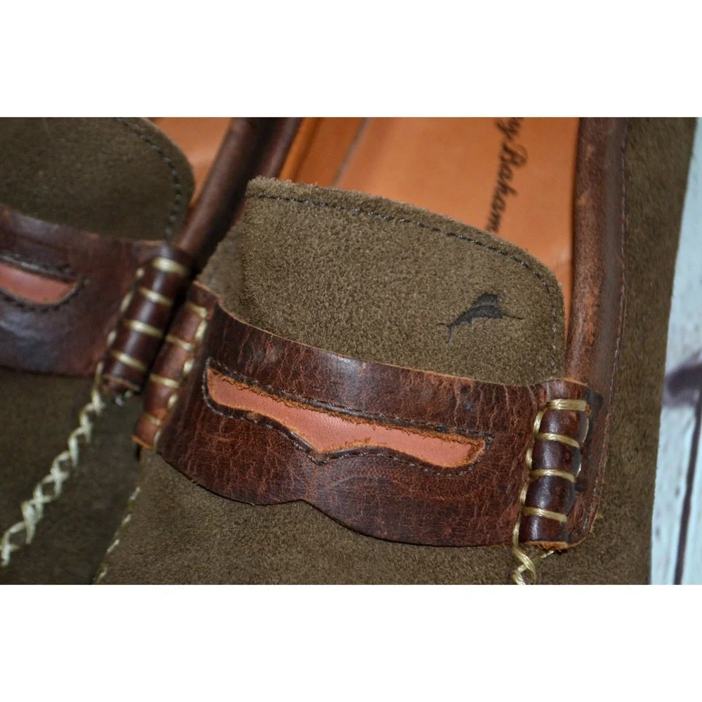 TOMMY BAHAMA Men's Finlay Penny Loafer‎ - Suede Leather SIZE 7 Olive Green Brown